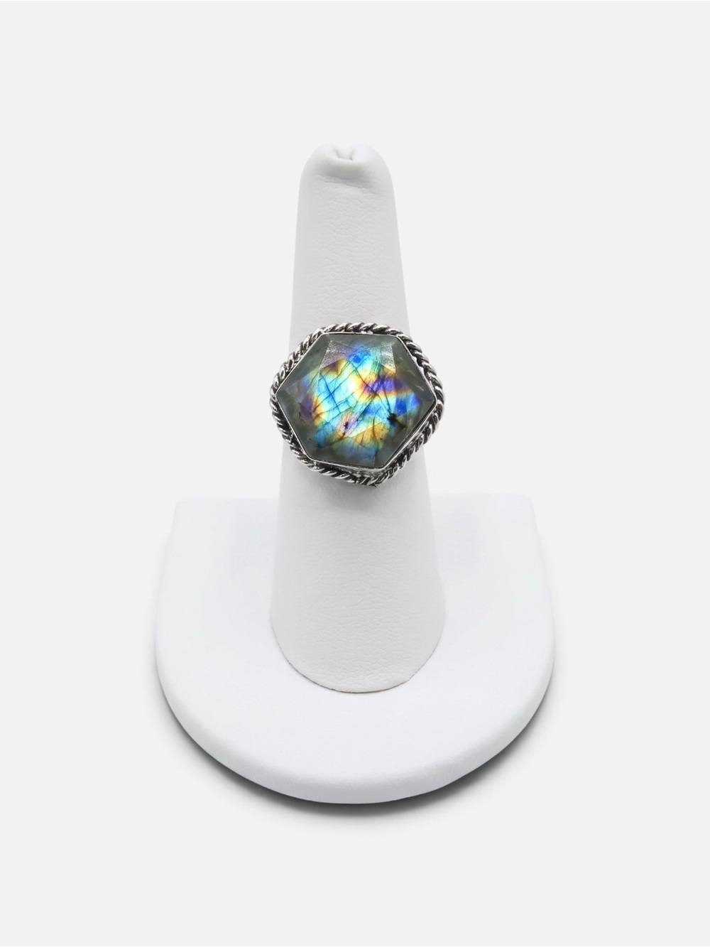 925 VINTAGE LABRADORITE FACETED RING
